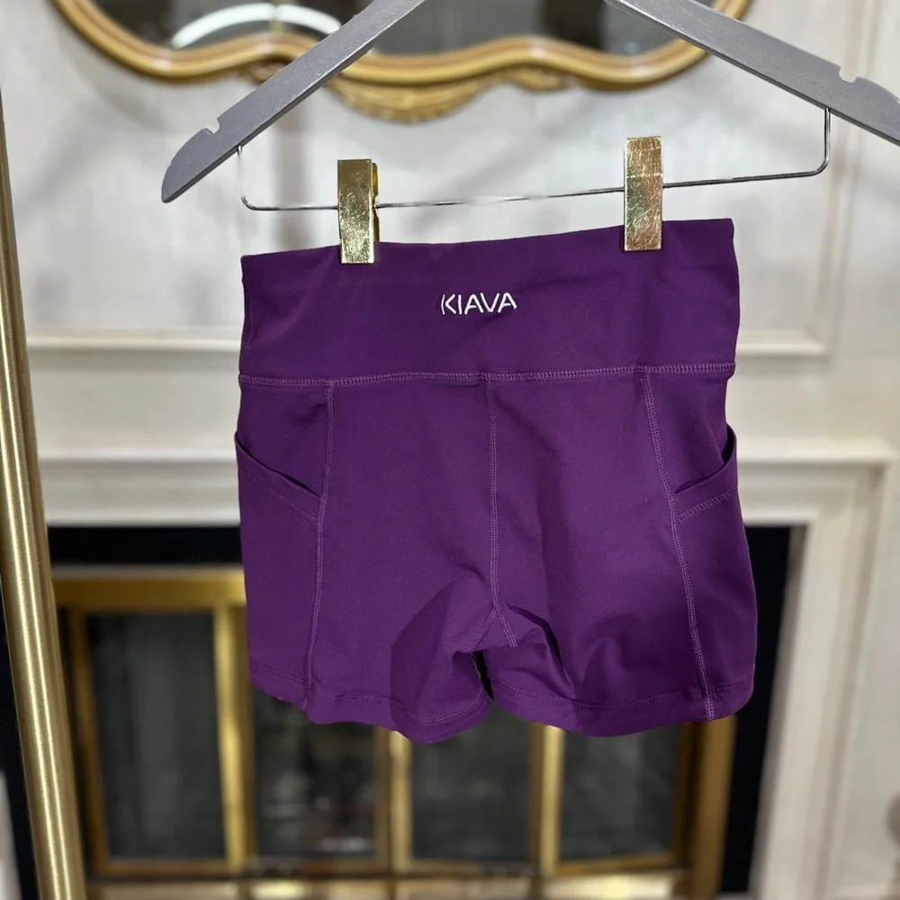 Kiava XS Purple Pocket Bike Shorts‎ 2.5” Inseam Grip Hem Athletic Running Yoga